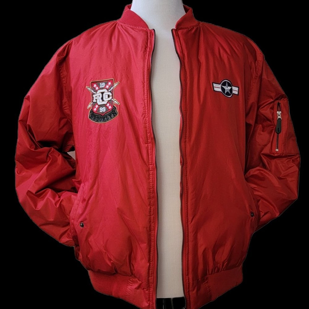ROCAWEAR Men's Bomber Jacket RED Size XL Airman Taskforce Patch Flag